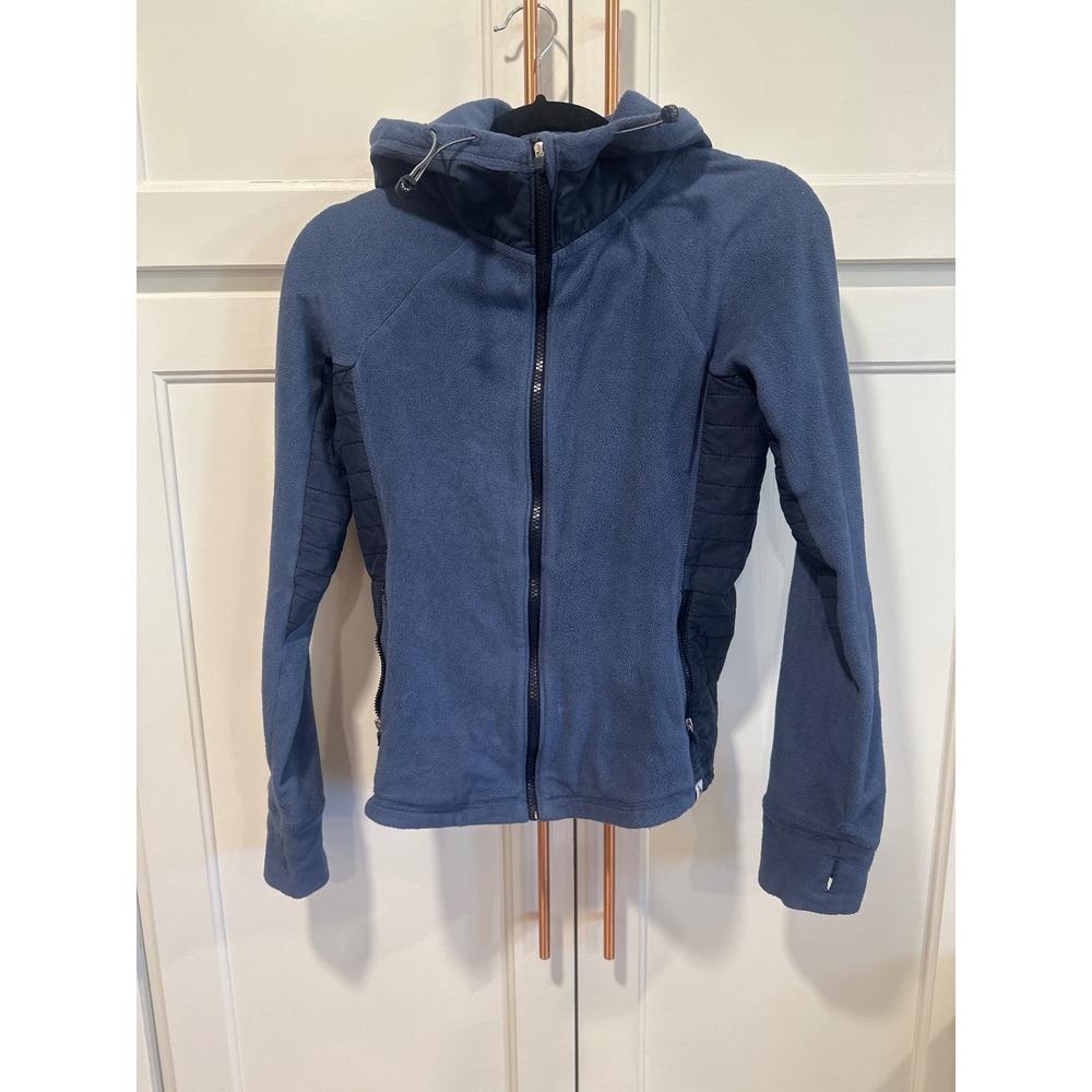 Abercrombie & Fitch Blue Full Zip Fleece Hoodie Quilted Panels Thumbholes Small